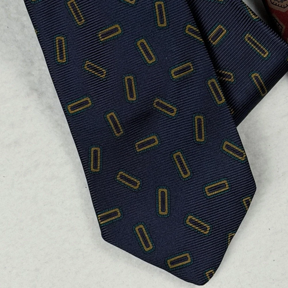 Brooks Brothers Makers Silk Tie Bundle Navy Geometric Burgundy Hexagon Mens USA